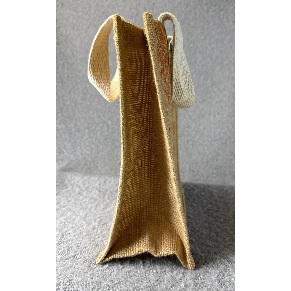 Arhaus Mini Tote Bag Unisex Small Tan Floral Jute Eco-Friendly Upscale Gift Bag